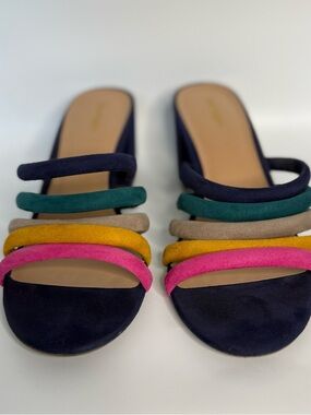 Old Navy Multicolor Strappy Slide Mules - Old Navy, Pink, Yellow, Green, Taupe